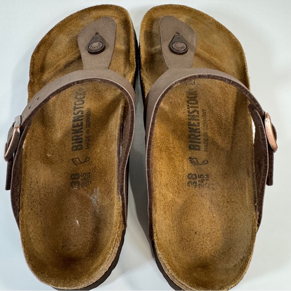Birkenstock Women’s Gizeh Sandals Brown Vegan‎ Leather Size 38 - Picture 5 of 12